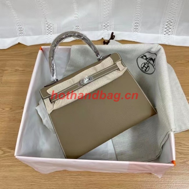 Hermes Kelly 25cm Shoulder Bags Epsom KL2755 Elephant Grey&silver-Tone Metal