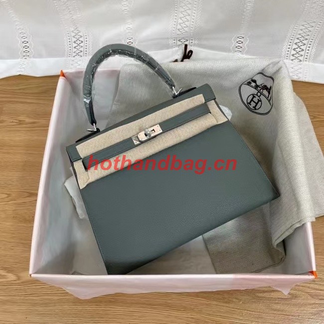 Hermes Kelly 25cm Shoulder Bags Epsom KL2755 Fog blue&silver-Tone Metal