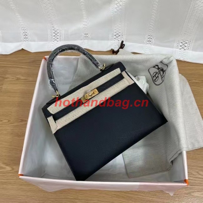 Hermes Kelly 25cm Shoulder Bags Epsom KL2755 black&gold-Tone Metal