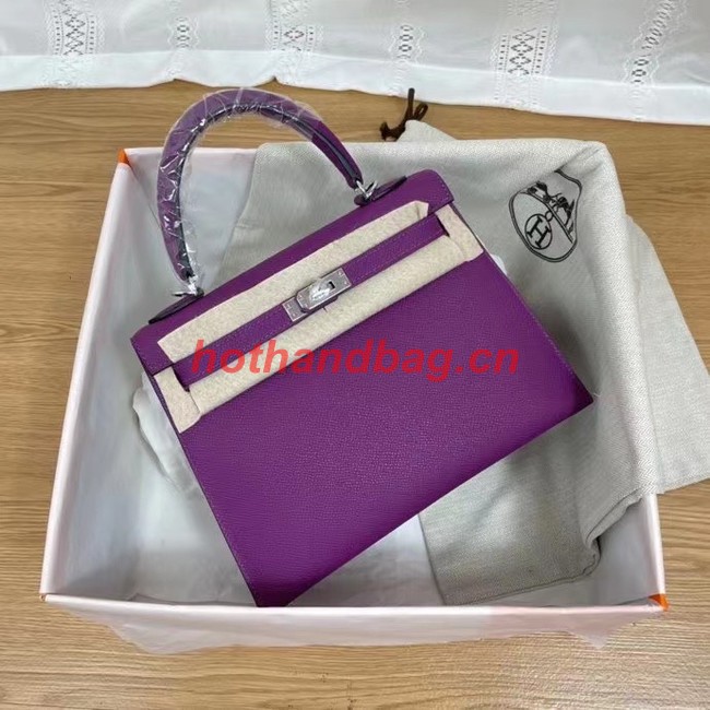 Hermes Kelly 25cm Shoulder Bags Epsom KL2755 purple&silver-Tone Metal