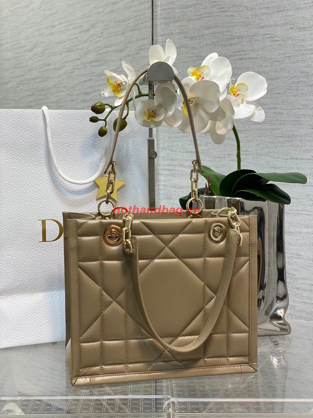 SMALL DIOR ESSENTIAL TOTE BAG Hazelnut Archicannage Calfskin M87211 BLACK