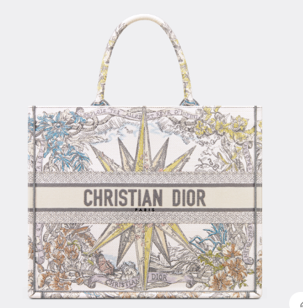 LARGE DIOR BOOK TOTE White Multicolor Reve dInfini Embroidery M1286Z