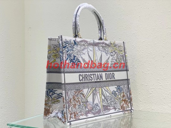 LARGE DIOR BOOK TOTE White Multicolor Reve dInfini Embroidery M1286Z