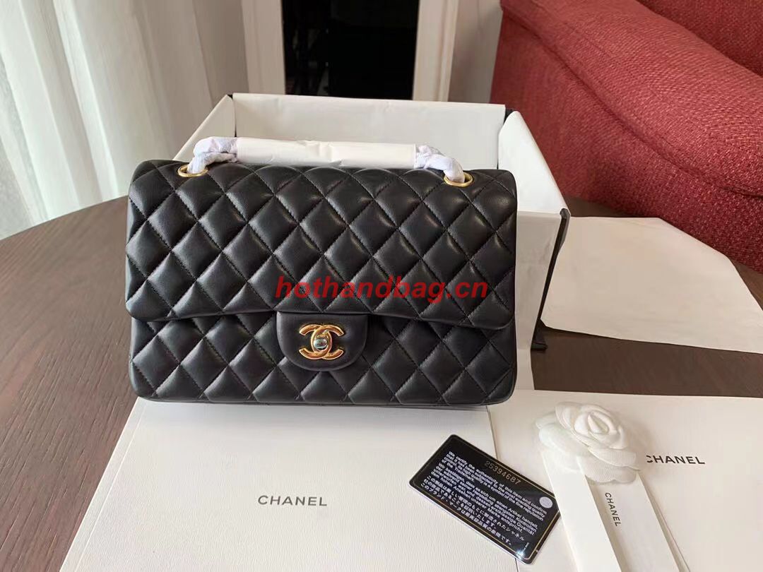 CHANEL Classic Handbag Lambskin Black 01112 & gold-Tone Metal