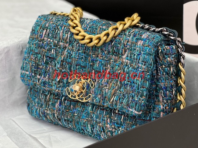 CHANEL 19 HANDBAG Cotton Tweed AS1160 blue