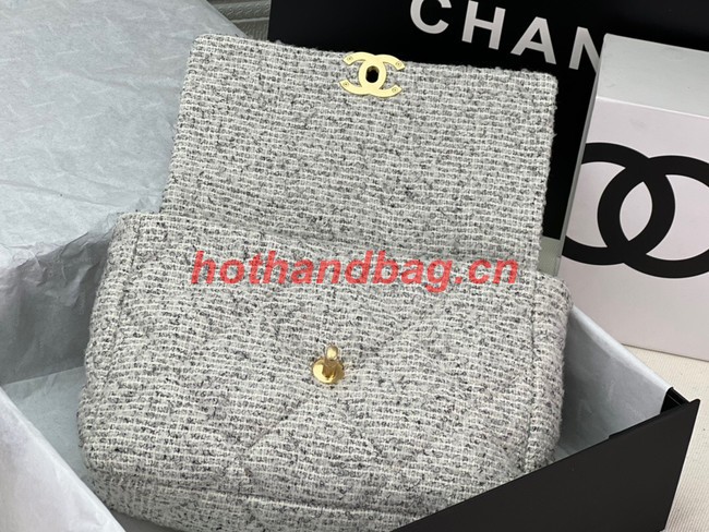 CHANEL 19 HANDBAG Cotton Tweed AS1161 white