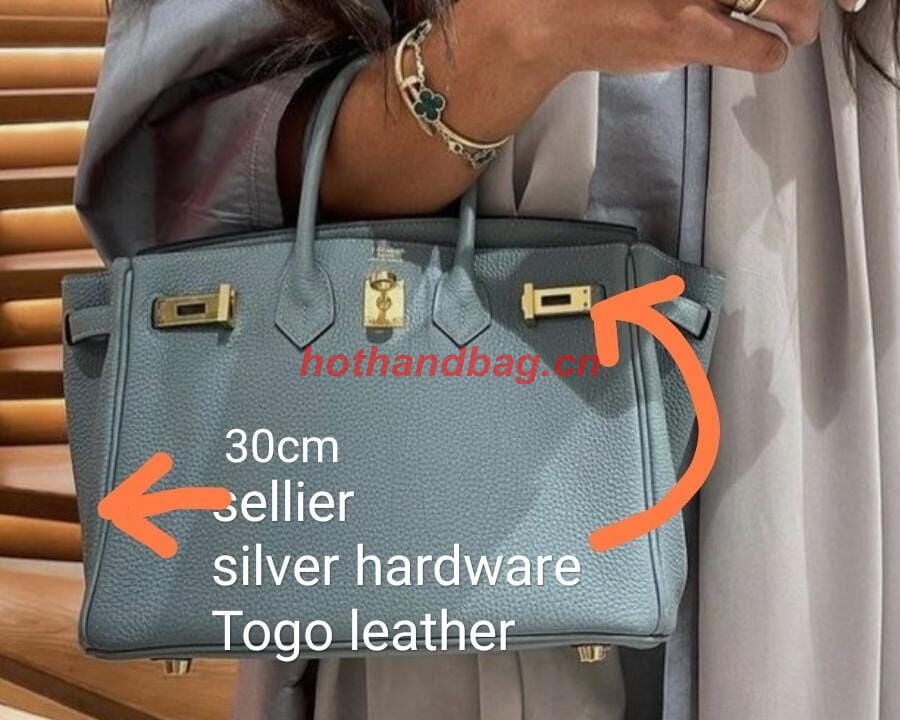 Hermes Birkin Bag Original Togo Leather 30CM 17825 Gray Blue