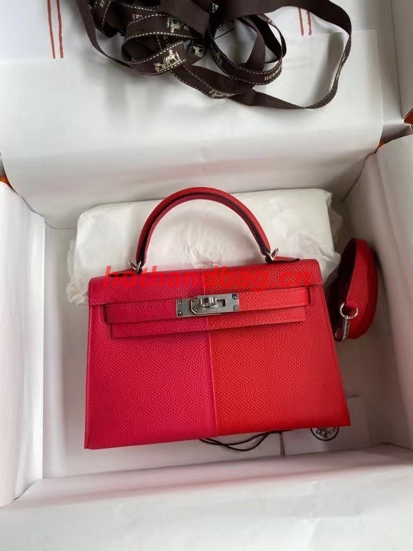 Hermes Kelly 19cm Shoulder Bags Epsom Leather KL19 Silver hardware red&pink