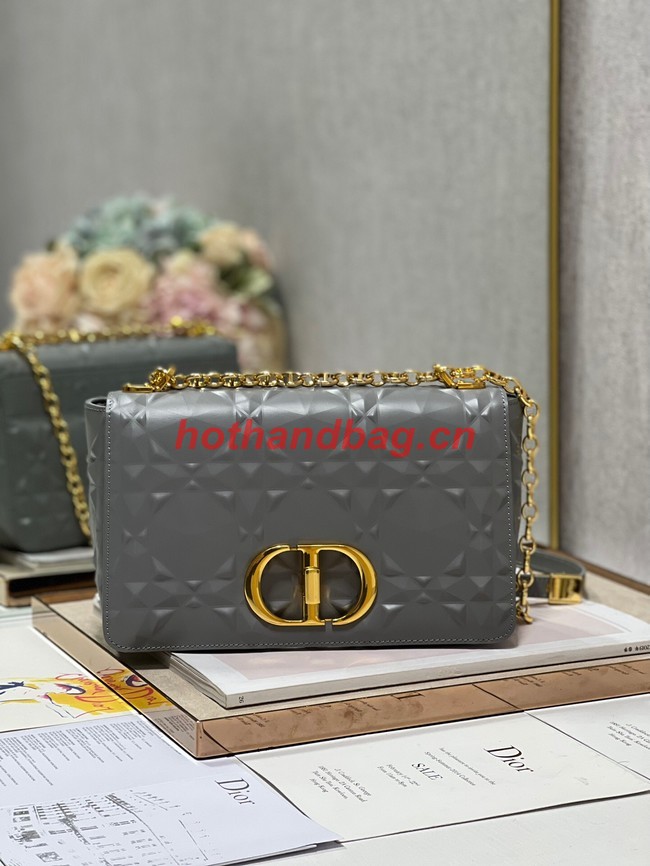 MEDIUM DIOR CARO BAG Cannage Calfskin with Diamond Motif M9242UW gray&gold