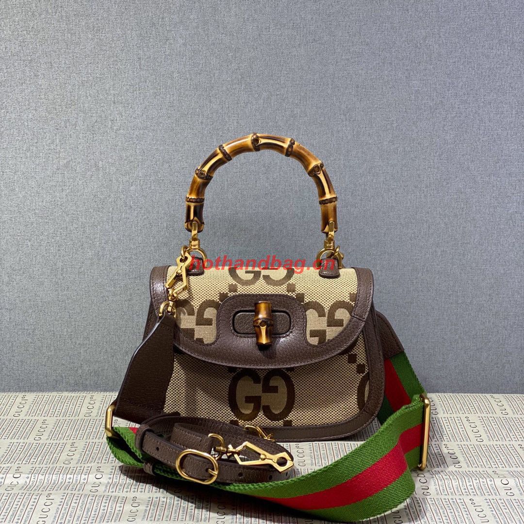 Gucci Bamboo 1947 Jumbo Small GG Top Handle Bag 675797 Brown