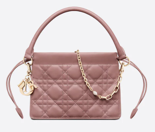 LADY DIOR TOP HANDLE DRAWSTRING MINI BAG Peony Pink Cannage Lambskin S0981O