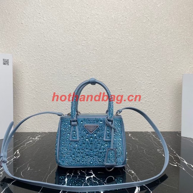 Prada Galleria satin mini-bag with crystals 1BA906 sky blue