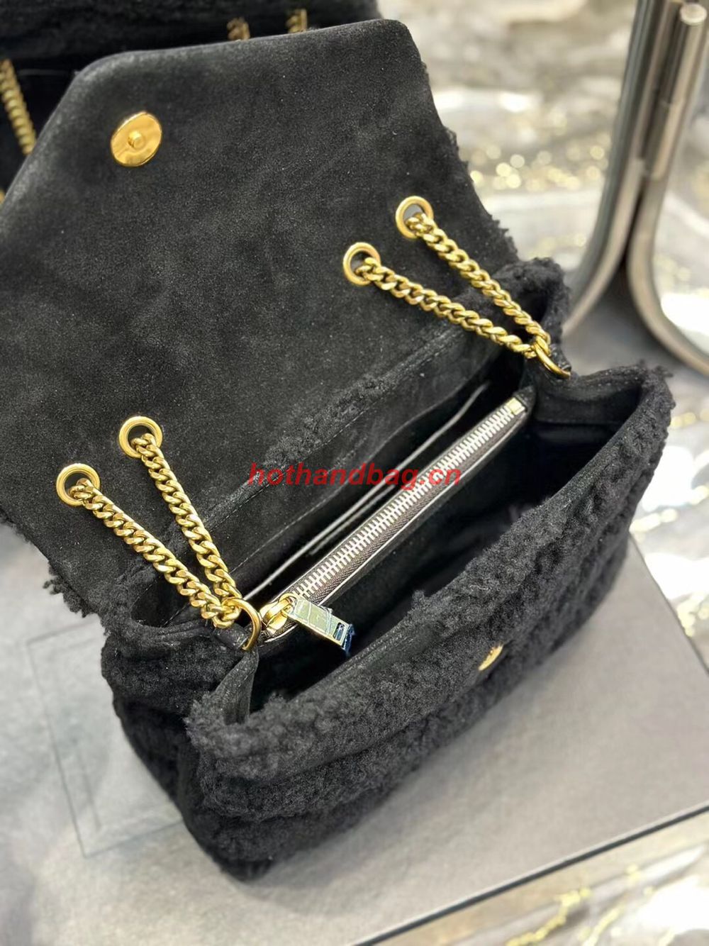 SAINT LAURENT LOULOU CHAIN BAG IN QUILTED Y Lambhair Y682218 BLACK