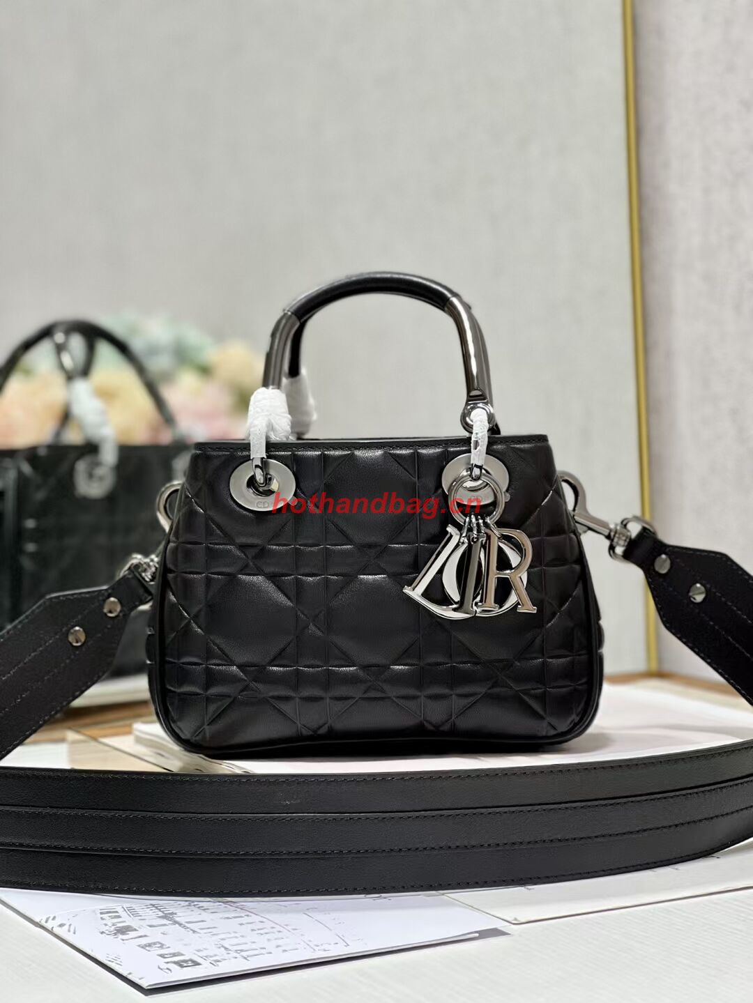 LADY DIOR TOP HANDLE SMALL BAG Cannage Lambskin C9228 BLACK&BLACK