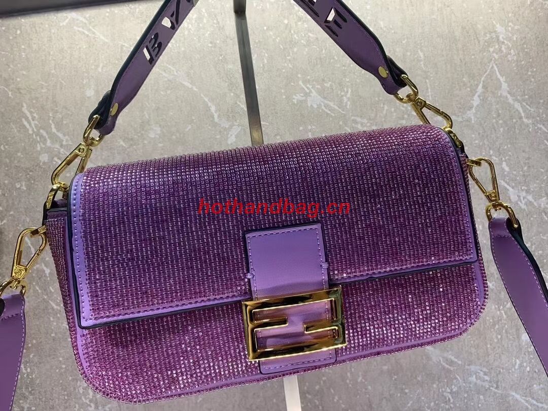 Fendi Baguette crystals and leather bag F0961 purple