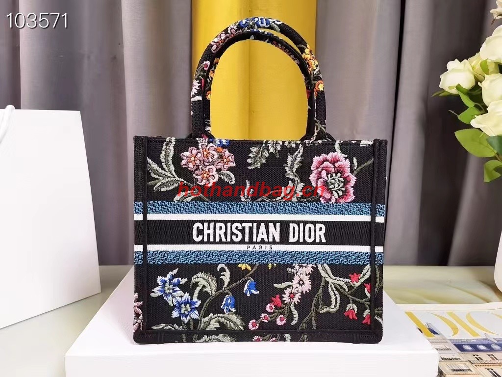 SMALL DIOR BOOK TOTE Black Multicolor Dior Petites Fleurs Embroidery M1265ZC