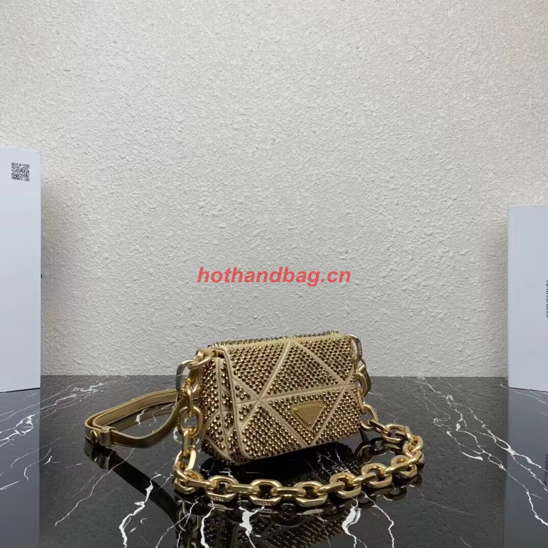 Prada Crystal-studded satin pouch 1HD339 gold