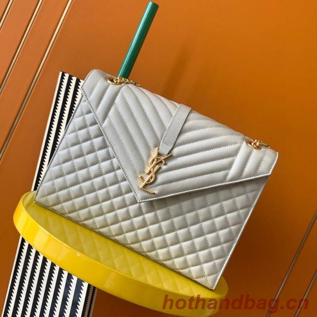 SAINT LAUREN ENVELOPE LARGE BAG IN MIX MATELASSE GRAIN DE POUDRE EMBOSSED LEATHER 600166 white