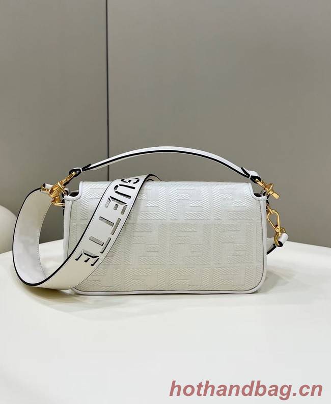 Fendi Baguette canvas bag with FF embroidery 8BR600 white