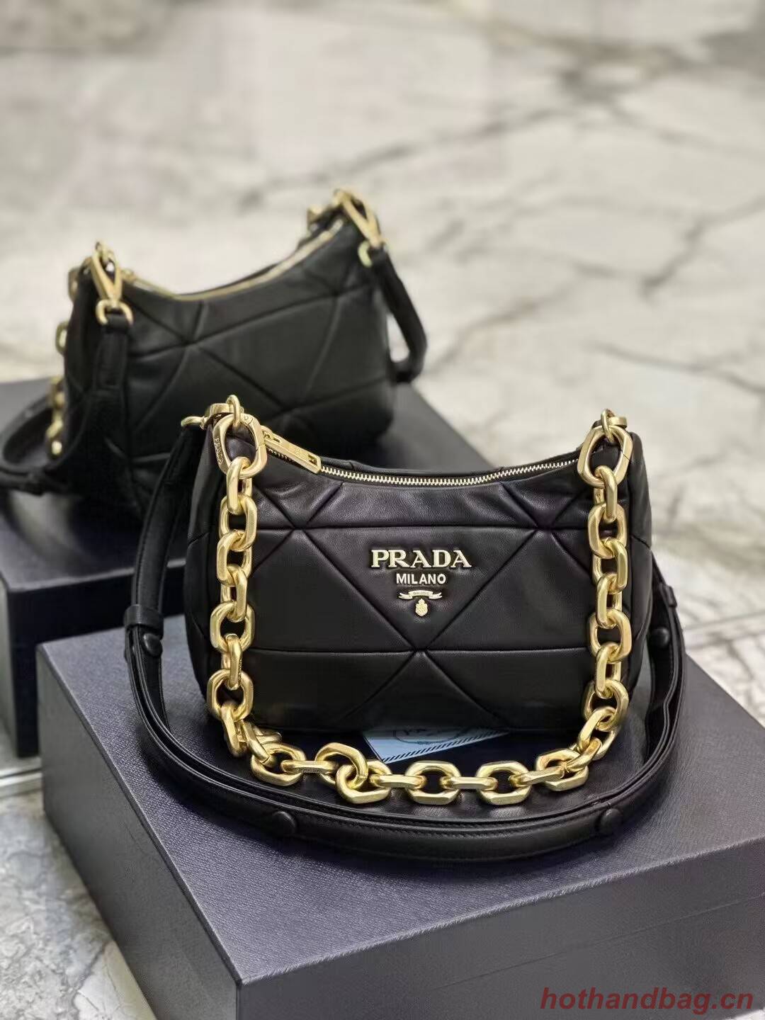 Prada leather shoulder bag 1BH117 black