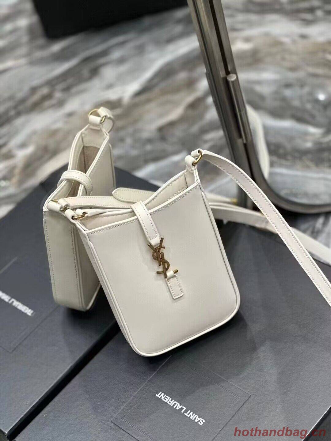 SAINT LAURENT LE 5 A 7 MINI VERTICAL IN SHINY LEATHER 7352142 BLANC VINTAGE