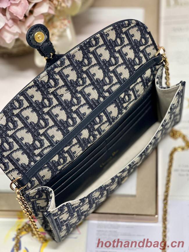 DIOR BOBBY EAST-WEST POUCH WITH CHAIN Blue Dior Oblique Jacquard S5703UT