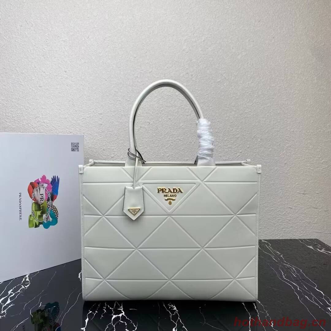 Prada Large leather Prada Symbole bag with topstitching 1BA377 WHITE