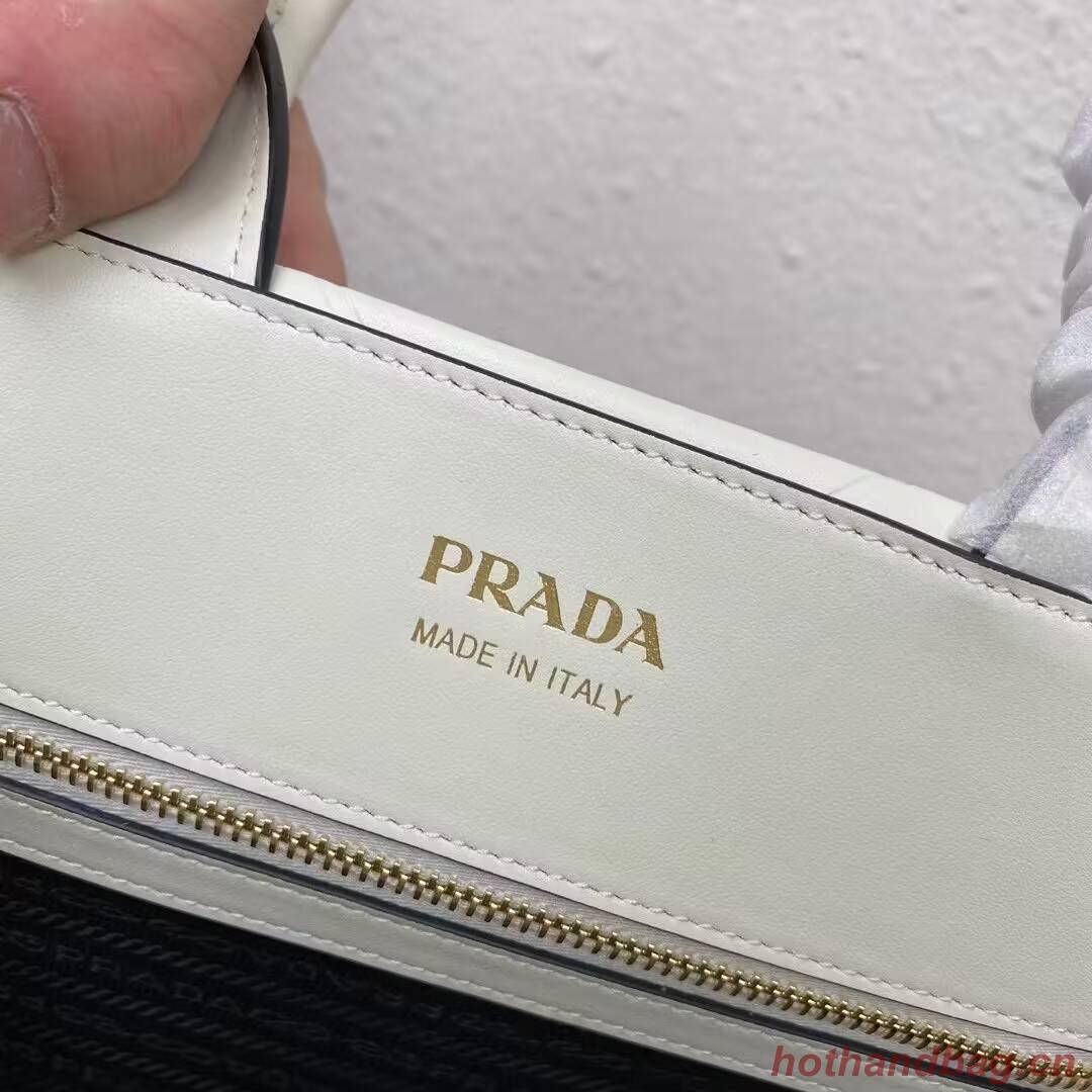 Small leather Prada Symbole bag with topstitching 1HH039 white