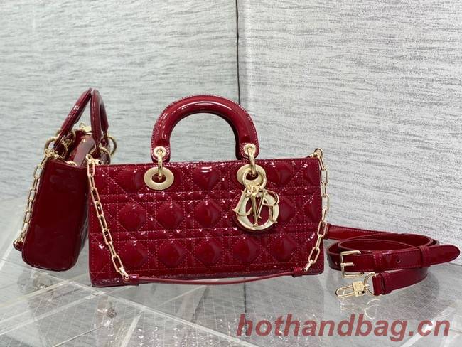 MEDIUM LADY D-JOY BAG Patent Cannage Calfskin M0540ON RED