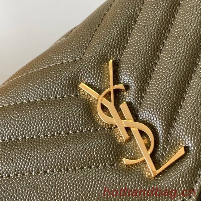 SAINT LAURENT CASSANDRE MATELASSE ENVELOPE CHAIN WALLET IN GRAIN DE POUDRE EMBOSSED LEATHER 393953 khaki