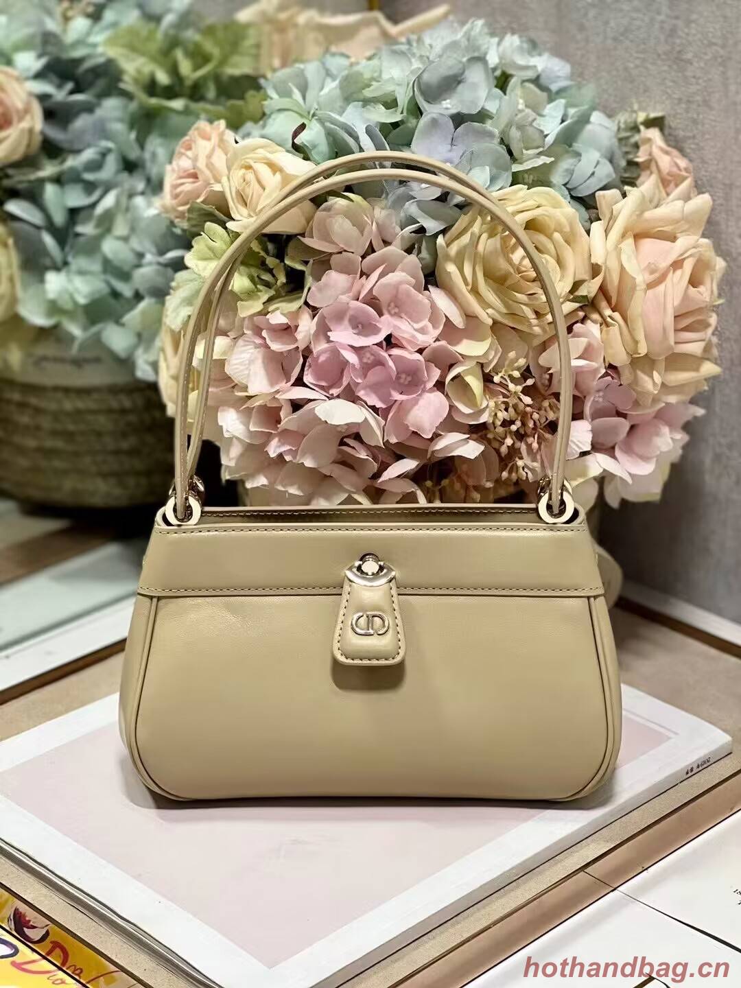 SMALL DIOR KEY BAG Box Calfskin M1844O Sand-Colored