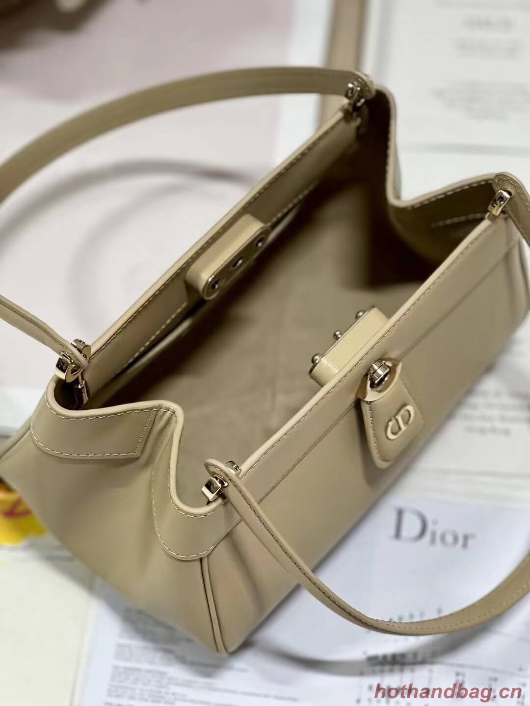 SMALL DIOR KEY BAG Box Calfskin M1844O Sand-Colored