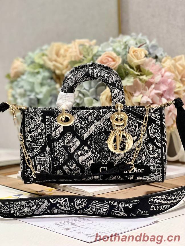 MEDIUM DIOR LADY D-JOY BAG Black Plan de Paris Embroidery M0540O