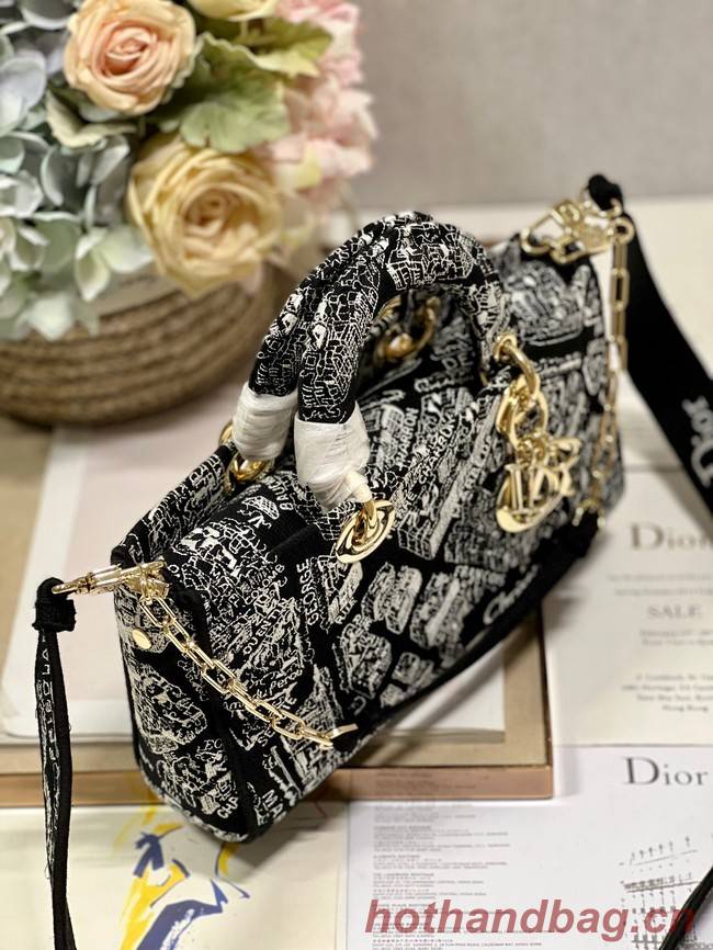 MEDIUM DIOR LADY D-JOY BAG Black Plan de Paris Embroidery M0540O