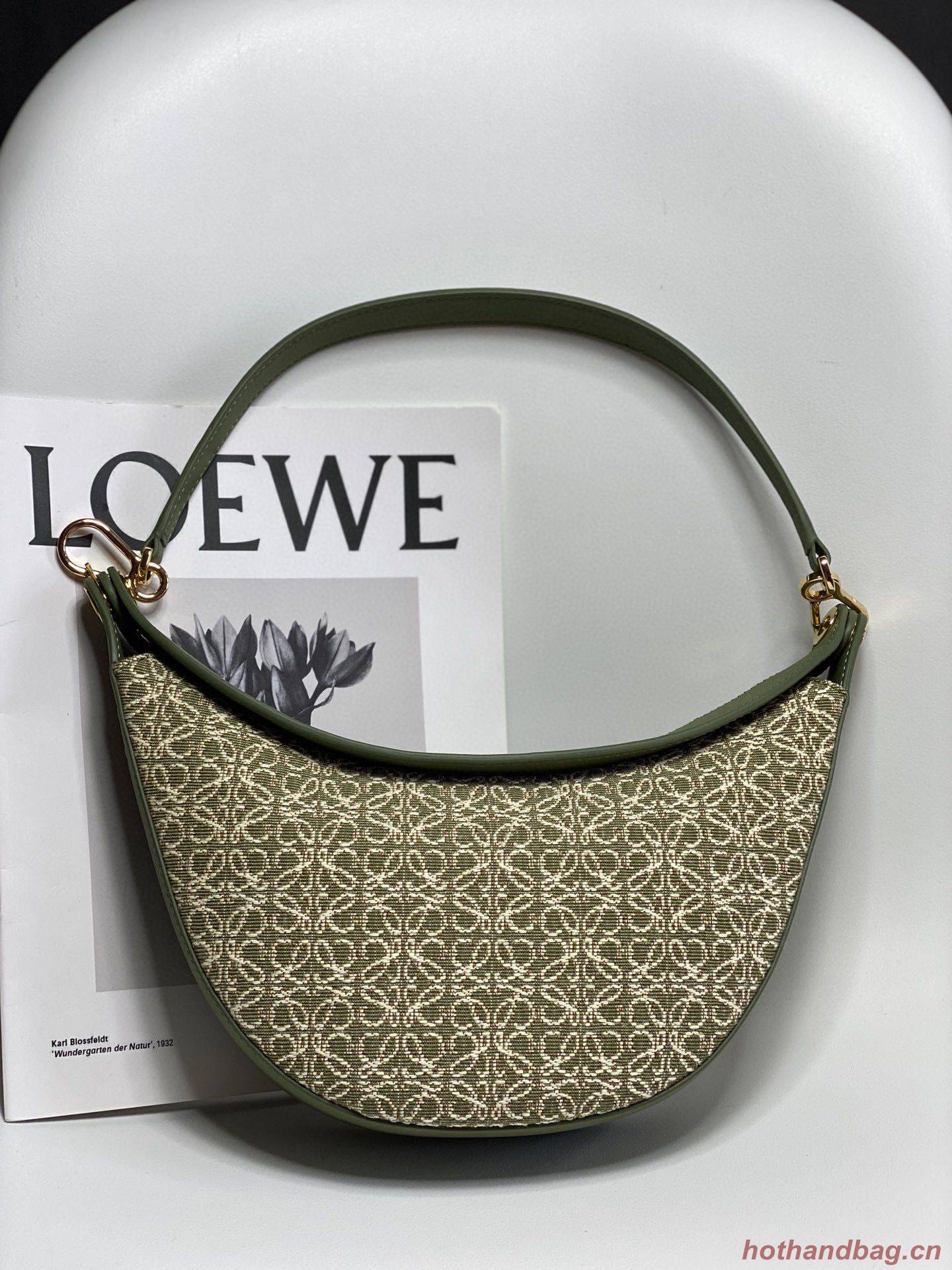 Loewe Original Leather Shoulder Handbag 3073 Green Embroidery