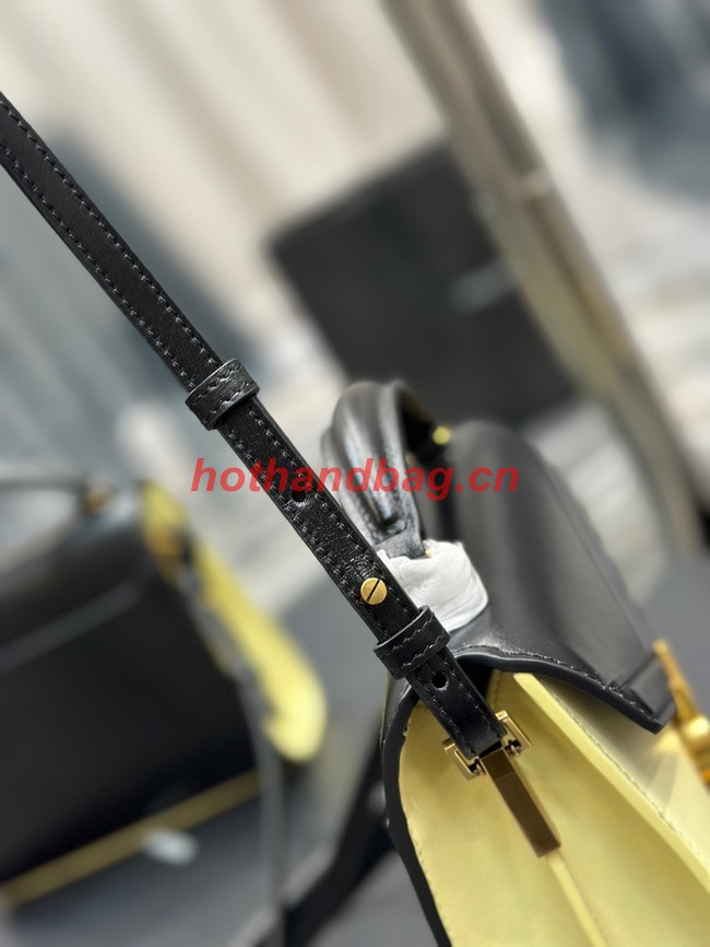 SAINT LAURENT CASSANDRA SMALL TOP HANDLE BAG IN SMOOTH LEATHER 602716 black&yellow