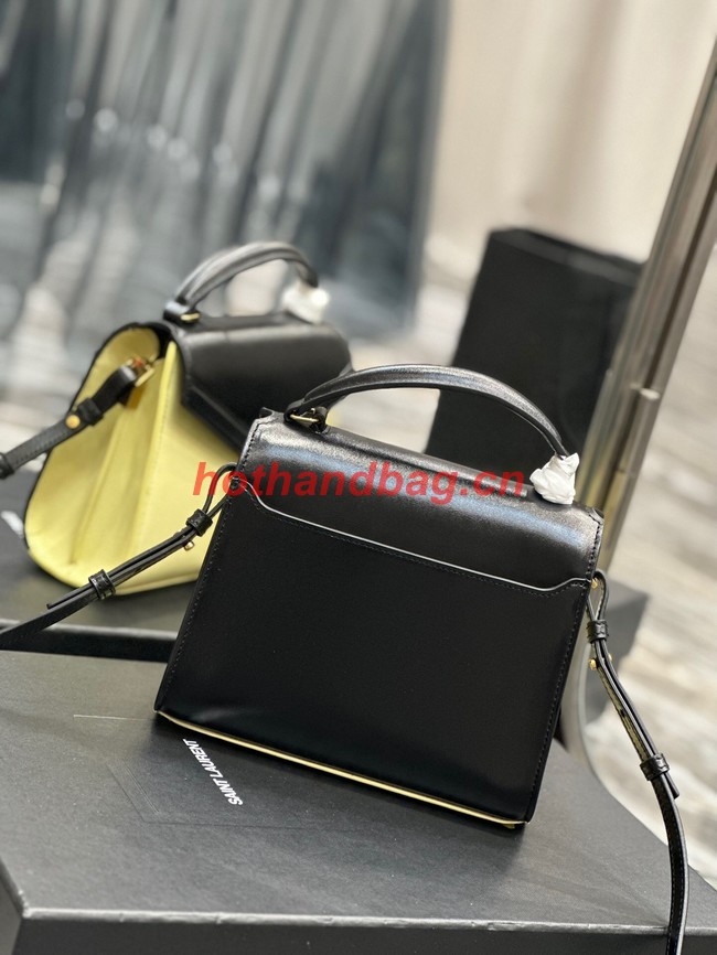 SAINT LAURENT CASSANDRA SMALL TOP HANDLE BAG IN SMOOTH LEATHER 602716 black&yellow