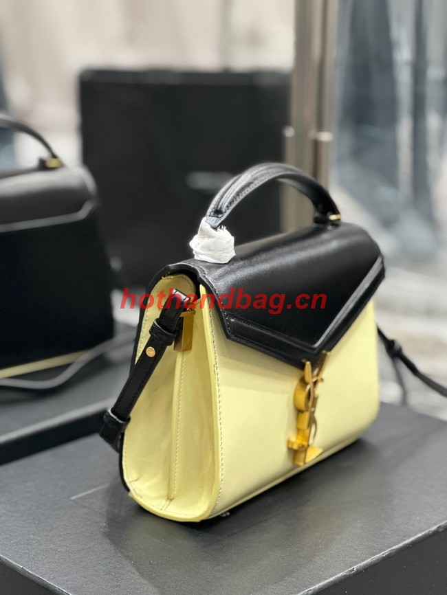 SAINT LAURENT CASSANDRA SMALL TOP HANDLE BAG IN SMOOTH LEATHER 602716 black&yellow