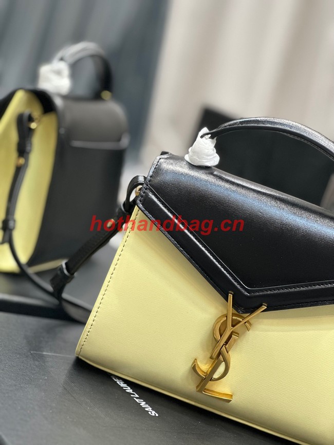 SAINT LAURENT CASSANDRA SMALL TOP HANDLE BAG IN SMOOTH LEATHER 602716 black&yellow