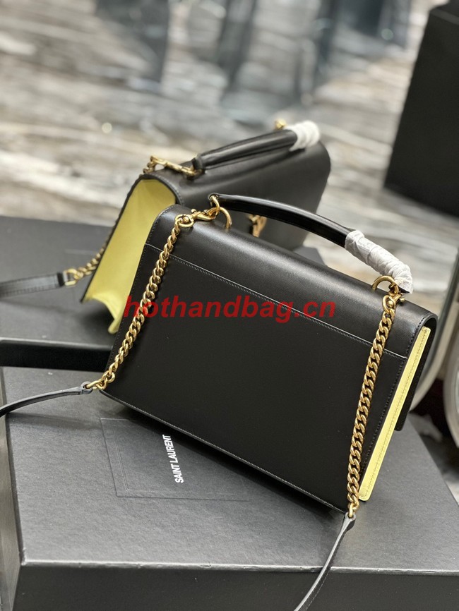 SAINT LAURENT SUNSET MEDIUM TOP HANDLE IN SMOOTH LEATHER 634723 black&yellow