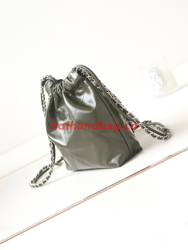 CHANEL 22 MINI HANDBAG Shiny Calfskin & silver-Tone Metal AS3980 DARK GRAY