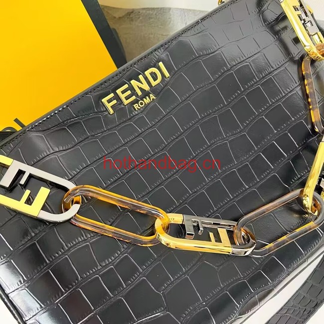 Fendi O Lock Zipper Crocodiles leather bag F1068 black