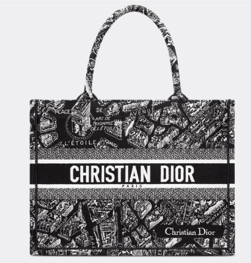 MEDIUM DIOR BOOK TOTE Black and White Plan de Paris Embroidery M1296ZOMP