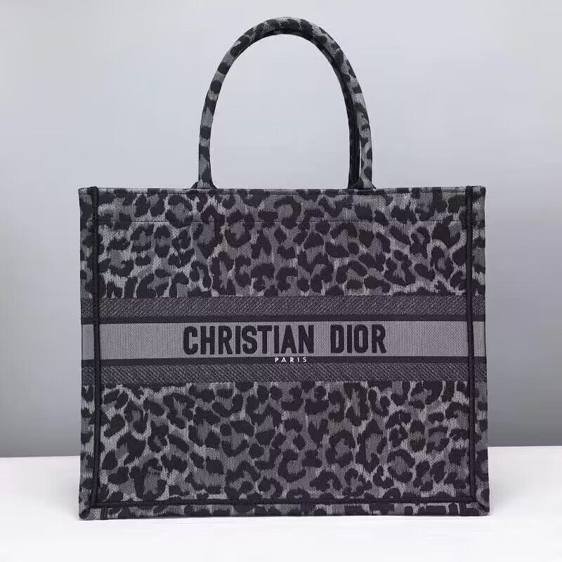 DIOR BOOK TOTE Embroidery M1289ZR Gray Leopard Print