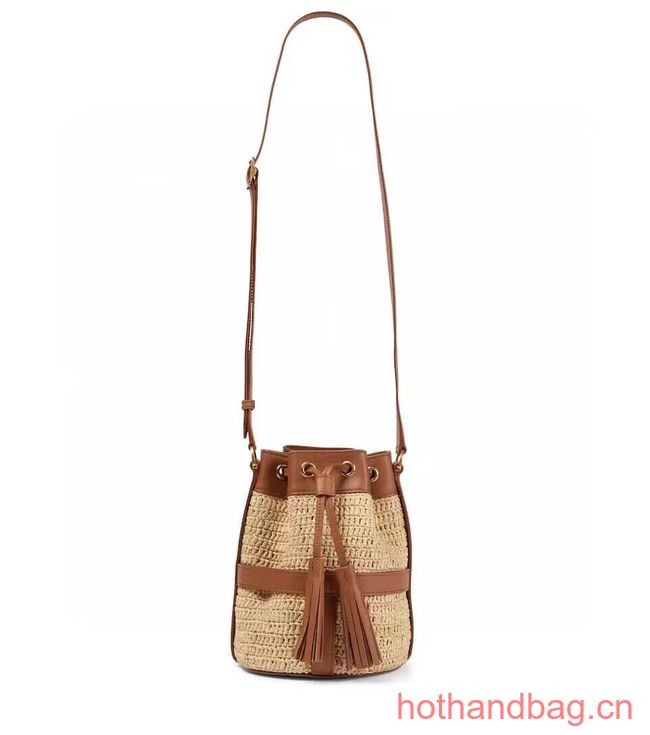 SAINT LAURENT IN RAFFIA AND LEATHER Shoulder Bag Y998223 apricot