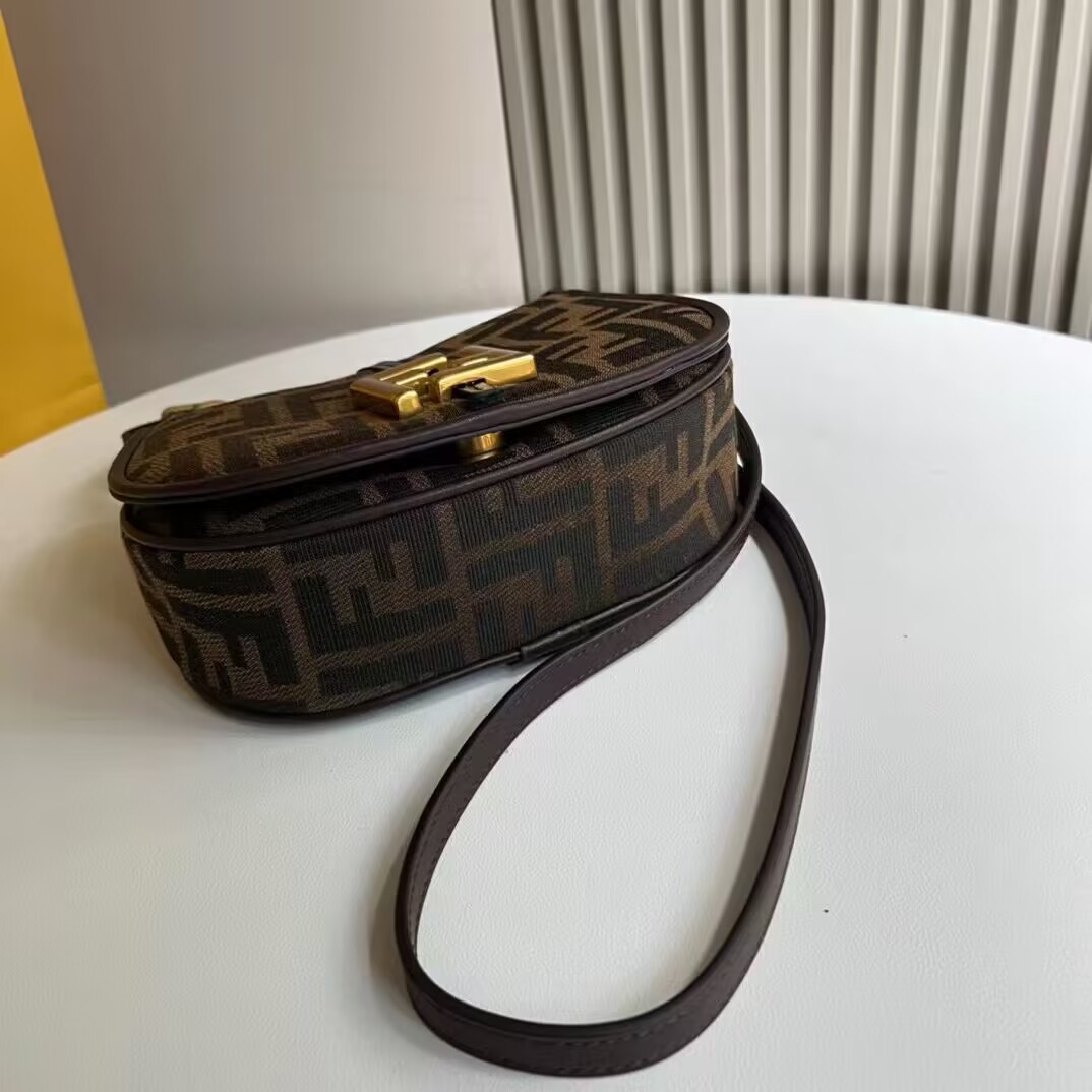 Fendi Cmon Mini Brown FF jacquard fabric and leather bag 8BS082