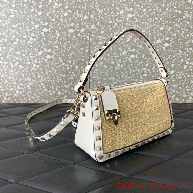 VALENTINO Rockstud small Knitting grain calfskin messenger bag YS097 white