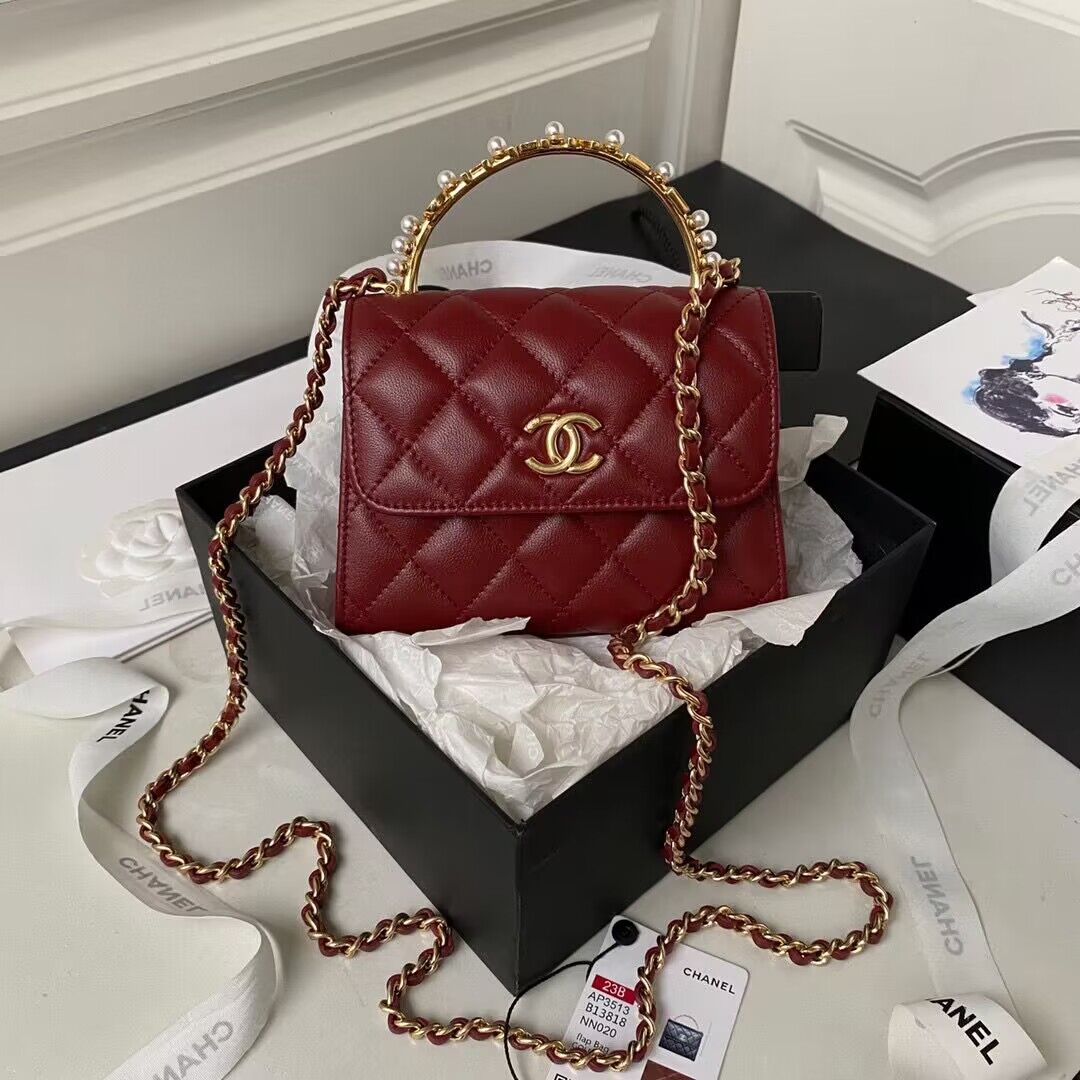 CHANEL 22B Kelly Pearl Top Handle Bag AP3513 Wine