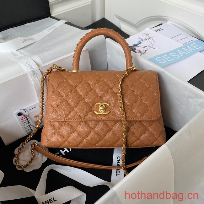 Chanel mini flap bag with top handle AS2215 brown