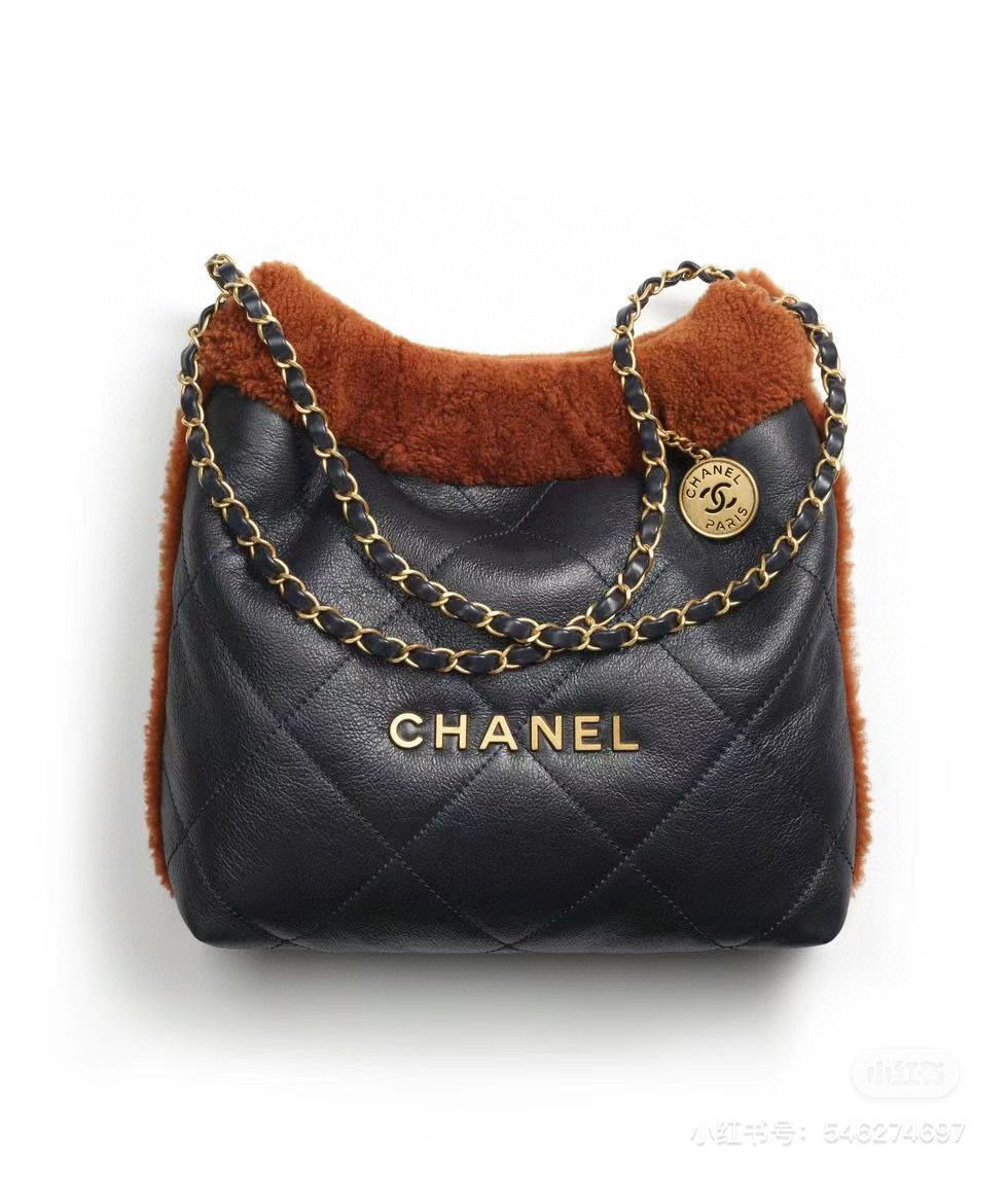 CHANEL 22 HANDBAG Sheepskin & Gold-Tone Metal AS3260 Black&Brown